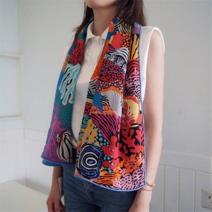 Hermes silk scarf print waiting colorful leaf shawl 140 cm