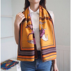 Hermes silk scarf print horse tiger Indian 140 cm shawl