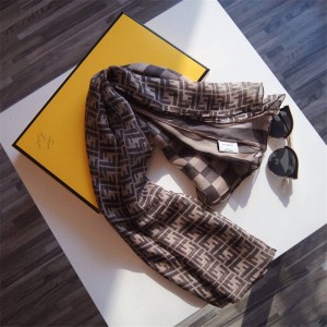 FENDI new checkerboard stitching double logo silk scarf shawl