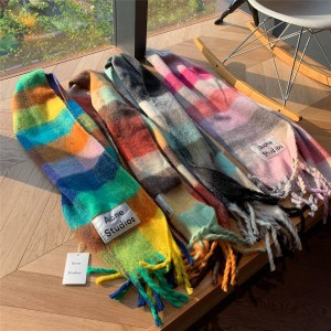 acne studio new color-blocking blended Vally multi-check fringed scarf