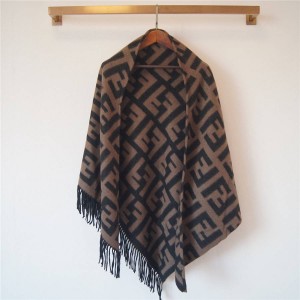 FENDI FF pattern fringed triangle cashmere shawl cloak