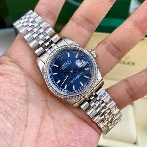 ROLEX Diamond Date Series Steel Band Mechanical Watch Blue 116244