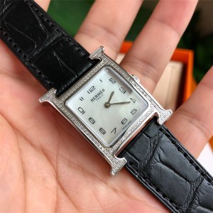 Hermes purchase HEURE H large diamond-set quartz watch