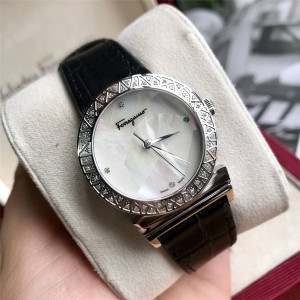 Ferragamo diamond-set mother-of-pearl dial quartz watch