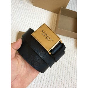 Burberry plaque buckle London plaid leather 3.5CM belt