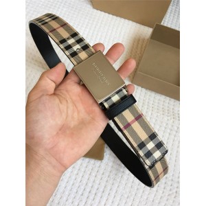 Burberry Men Vintage Plaid placard buckle green canvas 3.5CM belt