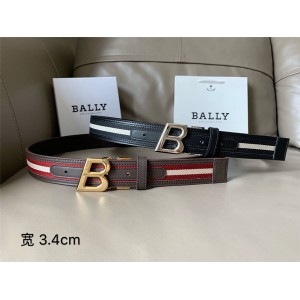 BALLY men's classic fashion striped stitching leather 3.4CM belt