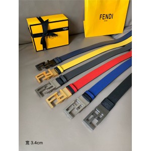 Fendi double color matching leather double FF buckle 3.4CM belt
