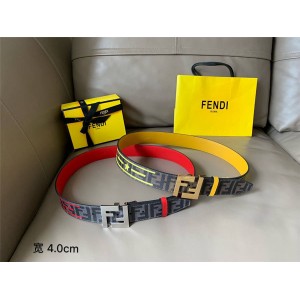 FENDI men's canvas and leather double FF buckle printed belt