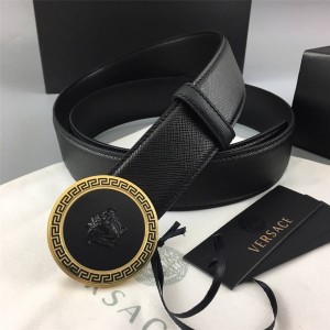 Versace Men's Cross Grain Coat Medusa Round Belt Buckle Belt