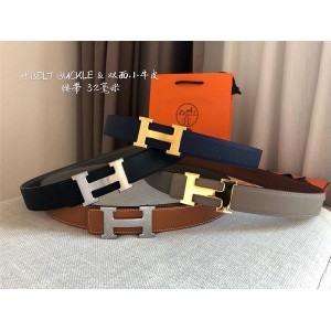 Hermes Men's Fashion H Belt Buckle & Reversible Leather Belt 32mm