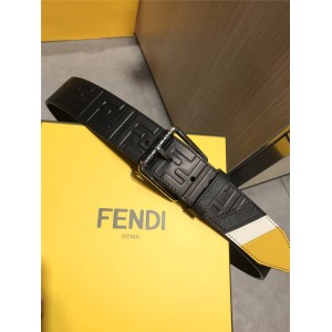 FENDI men's double FF embossed stitching leather 4.0CM belt