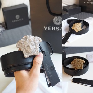 Versace Men's Full Rhinestone Medusa Buckle 4.0CM Belt