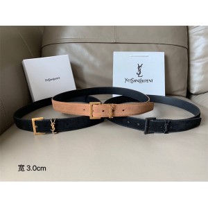 YSL Saint Laurent MONOGRAM suede material square buckle belt 558088