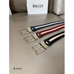 BALLY Men's New Colorblock Fabric Striped Business Casual Belt