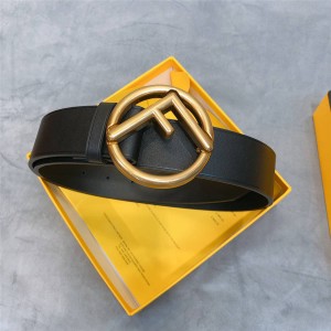 Fendi Women's New F Round Buckle Leather 4.0CM Belt 8C0579