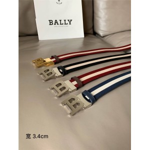 BALLY Tamal striped metal letter B buckle men's belt