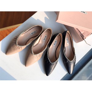MIUMIU New Crystal Decoration Soft Sheepskin Ballet Shoes Flat Shoes 5F920C
