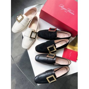 Roger Vivier RV Metal Buckle Suede Loafers Flats Petites