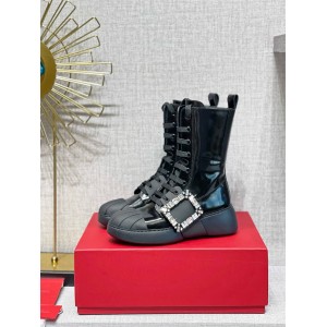 Roger Vivier RV Viv' Skate Buckle Leather Lace-Up Martin Boots