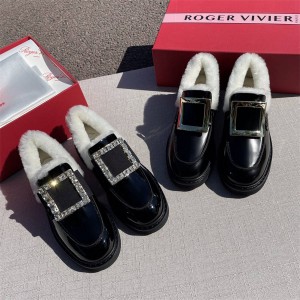 Roger Vivier RV Viv' Rangers wool metal buckle patent-leather loafers