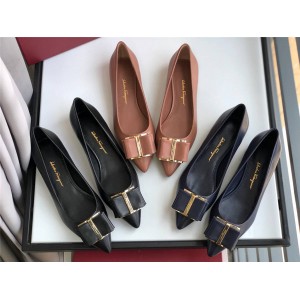 Ferragamo leather shoes double bow ballet flats 01P335