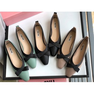 MiuMiu new leather low heel high heels silk bow shoes