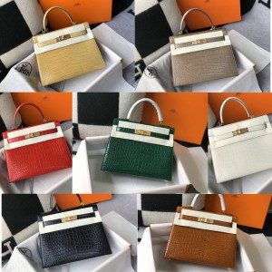 Hermes official website classic crocodile leather Kelly bag