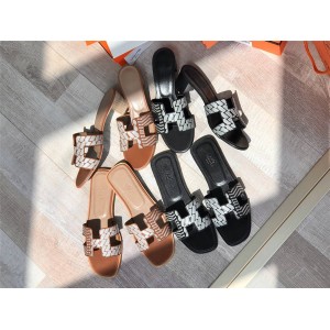 Hermes official website new embroidered Oran slippers Oasis sandals
