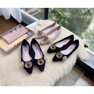 miumiu official website new jewelry button denim ballet Flat shoes