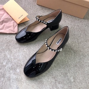 miumiu new patent leather diamond retro Mary Jane high heels
