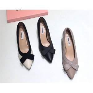miumiu new women's shoes sheepskin silk bow high heels