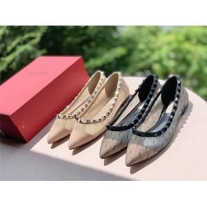 VALENTINO new rivet mesh pointed toe single shoes flat shoes