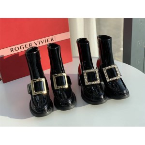 Roger Vivier RV Viv' Rangers patent leather ankle boots with diamond buckle