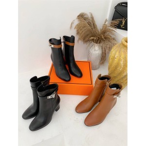 Hermes leather Kelly buckle Neo ankle boots mid-barrel boots