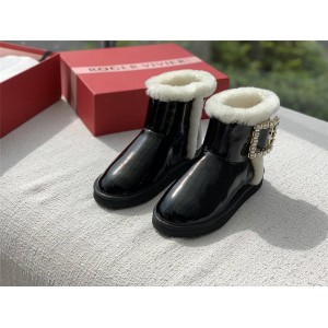 Roger Vivier RV Women's Boots Fur One Diamond Buckle Snow Boots