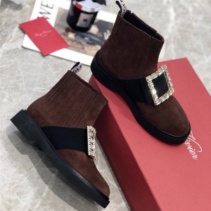 Roger Vivier RV Viv' Rangers diamond buckle suede calfskin Chelsea boots