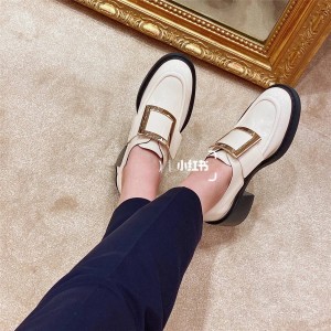 Roger Vivier RV Viv' Rangers Metal Buckle Loafers Cream