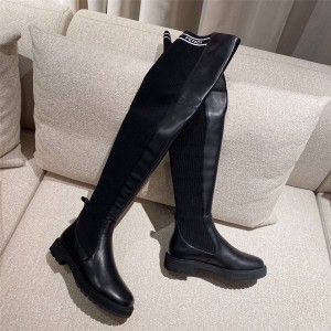 FENDI women's boots webbing over the knee boots Rockoko round toe boots