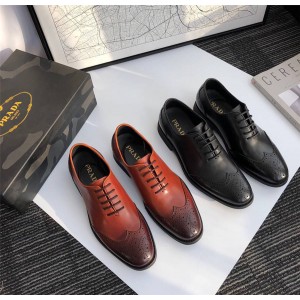 Prada lace-up business Brock engraved English style leather shoes