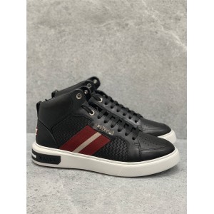 bally new men's shoes leather woven striped high-top sneakers