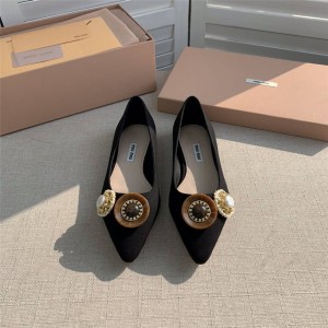 MIUMIU official website jewelry button denim ballet flat shoes single shoes