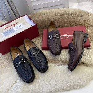 Ferragamo new embossed cowhide GANCINI loafer shoes