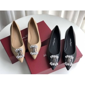 Ferragamo women's shoes with diamond buckle ballerina flat shoes 0742064