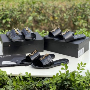 YSL Saint Laurent new LOGO leather slippers sandals