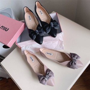 MIUMIU women's leather pointed toe bow single shoes flat shoes
