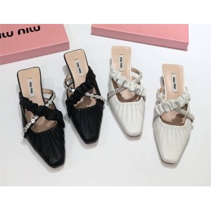 MIUMIU women's pleated sheepskin mules half-up shoes