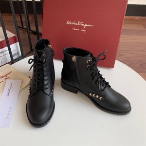 Salvatore FerragamoWomen's Vara Chain Lace Up Ankle Boots 740969