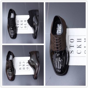 Ferragamo men's shoes new shiny leather business formal dress lace-up shoes