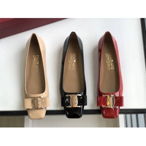 Ferragamo women's patent leather bow square toe shoes
